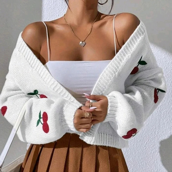 Cherry Pattern Drop Shoulder Duster Cardigan - Picture 3 of 7